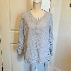 Women’s J.Jill 100% Linen Blue Button Up Long Sleeve Shirt Size Large